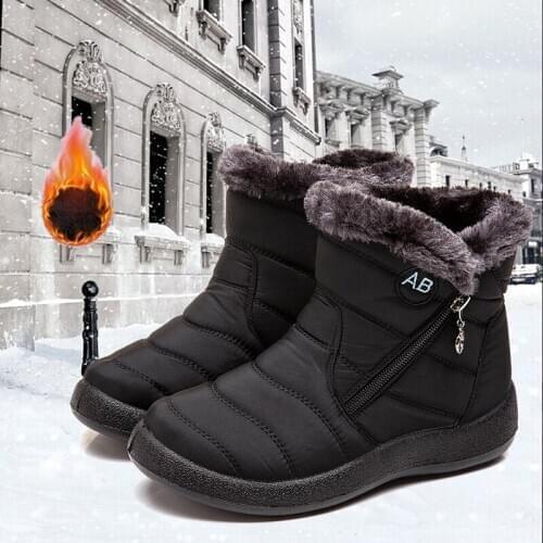 Women Winter Boots New Low-tube Zipper Warm Plush Boots Side Zipper Tarpaulin Low Heel Casual Shoes Womens Snow Boots