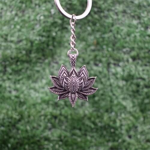 1pcs Lotus Mandala Flower Keychain Yoga Zen Buddhism Religious Amulet Jewelry Gift for Women