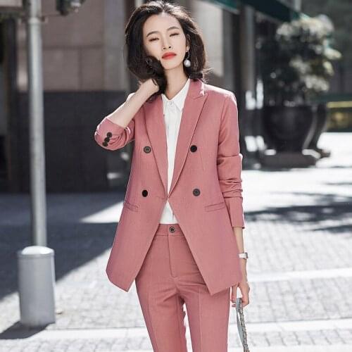 2021 Summer And Autumn Women Double Breasted Professional Blazer Pink Suit Office Lady Black Pink Pant Suits Plus Size 4xl Sets