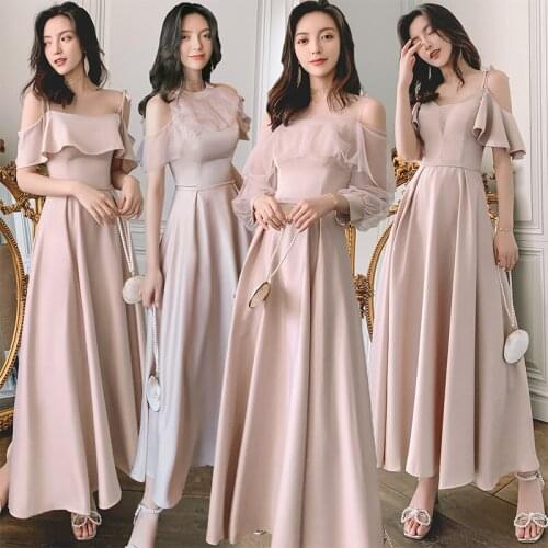 Pink Bridesmaid Dress Female 2021 New Summer Long Satin Fairy Temperament Sister Group Bridesmaid Dress A337
