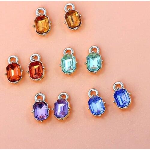 Golden Zinc Alloy Multicolor Cute Mini Square Crystal Charms 14*8mm Metal Geometry Rectangle Charm For DIY Earrings Accessories