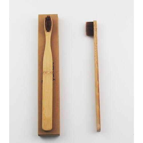 50 Pieces Brown Extra Wide Bamboo Toothbrush Wood toothbrush Novelty Bamboo soft-bristle Capitellum Bamboo Fibre Wooden Handle