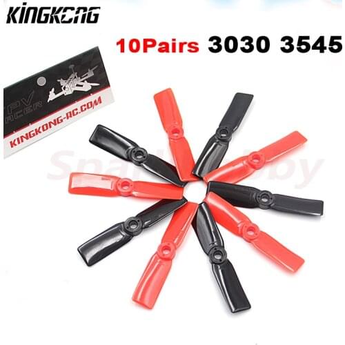10 Pairs KINGKONG 3030 3545 2 Blade CW CCW 3inch Plastic Propeller Red Black 5MM Center Mounting Hole For RC Quadcopter Drones