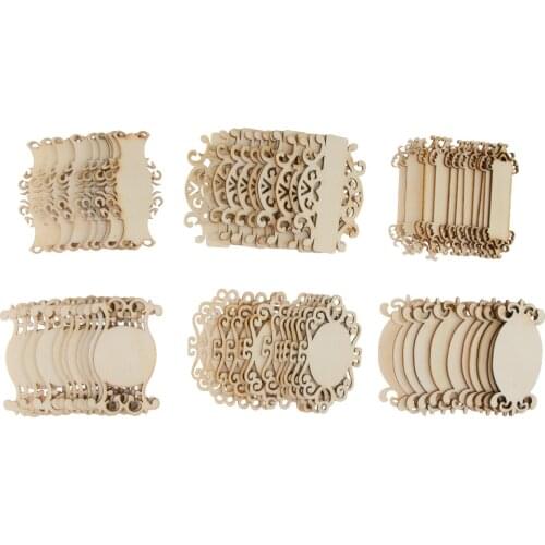 Pieces of 72 Unpainted Blank Mirror Cutout Wooden Chips Gift Tags Labels Home Decor