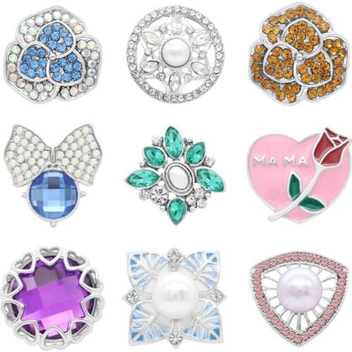 Love Rhinestone Flower 20mm Metal snap button jewelry DIY bracelet KD1067