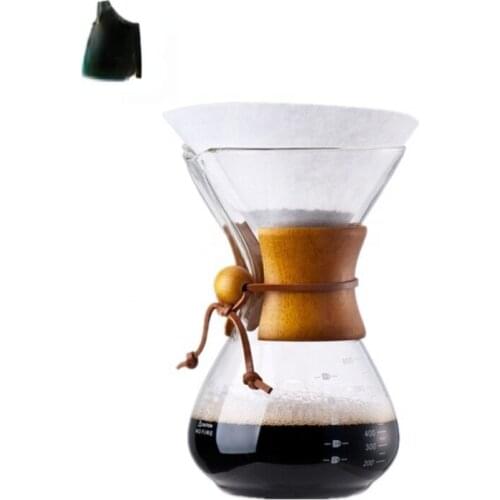 800ml Tea Coffee Share Pot Pyrex Glass Wood Handle Pour Over Coffee Maker