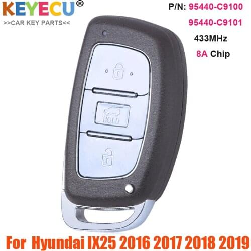 KEYECU Smart Keyless-Go Remote Control Car Key for Hyundai IX25 2016 - 2019, Fob 3 Buttons - 433MHz - 8A Chip - P/N: 95440-C9001