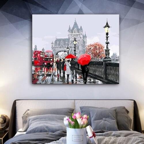 DIY colorings pictures by numbers with streetscape picture drawing Relief painting by numbers framed Home