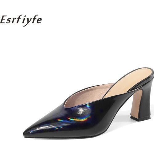 ESRFIYFE New Luxury Designer Summer Women High Heels Black Slides Mules Loafers Slippers Pointed Pointed Toe Slides Party Shoes