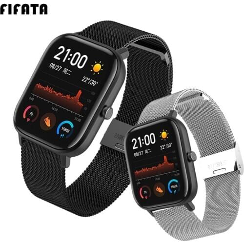 FIFATA 20mm Stainless Steel Metal Strap For Xiaomi Huami Amazfit Bip/GTS/GTR 42MM Strap Replacement Stainless Steel Watchband