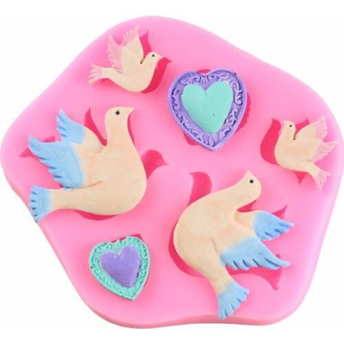 Pigeon Birds Chocolate Silicone Molds Party Fondant Cake Decorating Tools Resin Clay Candy Mold Heart Gem DIY Cupcake Baking