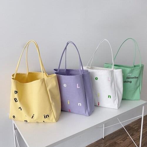Women Canvas Tote Bag Fashion Korean Cloth Reusable Shopping Bag Casual Lady Shoulder Large Capacity Shopper Bag Female Handbags