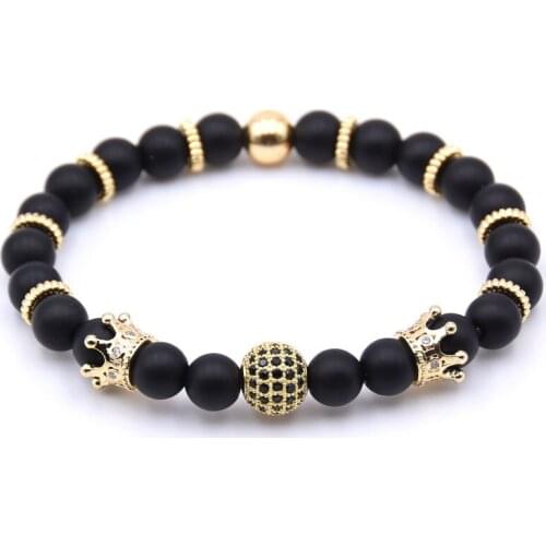 KANGKANG 2018 Hot Trendy 7 styles of natural stone Pave CZ Crown And Ball Charm Bracelet For Men&Women Bracelet Jewelry Pulseira