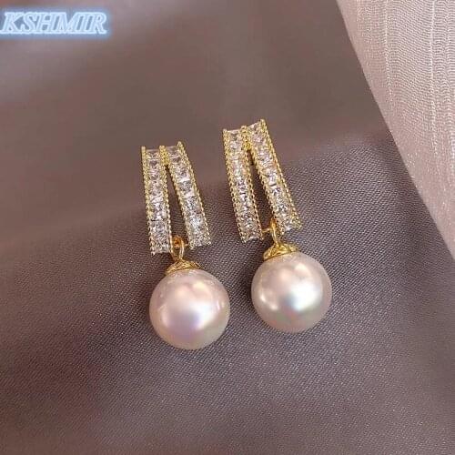 Classic Geometric Trapezoid Zircon Pearl Earrings Luxury Accessories For Woman 2021 New Korean Fashion Jewelry Girls