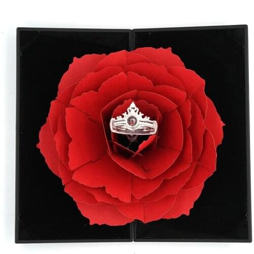 Ring box I Love You Projection Crown Ring Gift For Lovers Women Girls Wedding Rings Two In One With Creative Flower Box