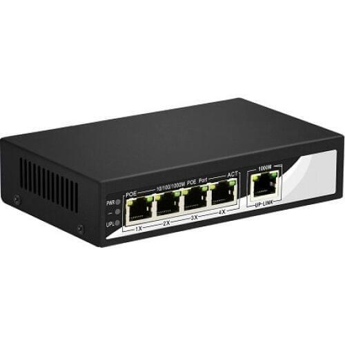 5-port 10/100/1000M switch, of which 1-4 ports support POE, IEEE 802.3af international standard, external total power 65W