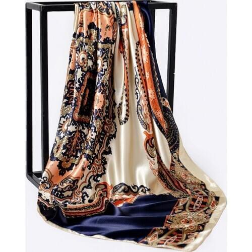 90cm Square Shawls Women Hijab Scarf For Hair Fashion Print Kerchief Neck Scarves Female Silk Satin Bag Scarfs For Ladies Banada