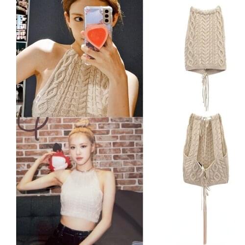 Kpop ROSE Summer Women Lace-Up Sweaters Waistcoat Sleeveless Korean Knitted Vintage Wild Ladies Short Vests Party Sexy Slim Tops
