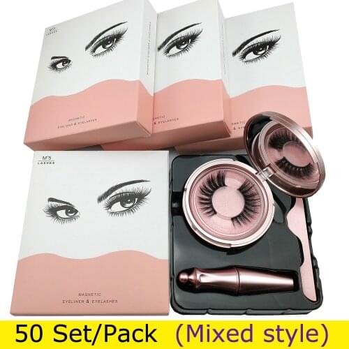 Wholesale 20/30/50 Sets Magnetic Eyeliner Eyelashes Kit Eyelashes Liquid Eyeliner with False Lashes Eyelash Curler Reusable Lash