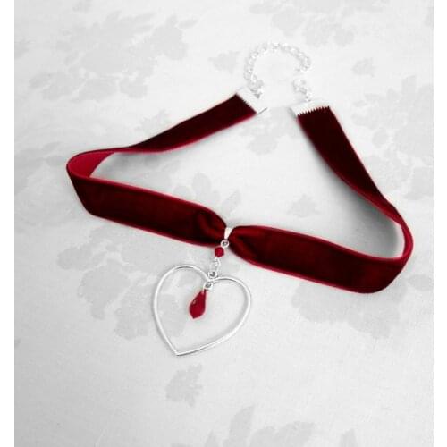 Fashion Gothic Black Red Heart Velvet Heart Ring Choker Gothic Velvet Choker Necklace Jewelry Women Gift