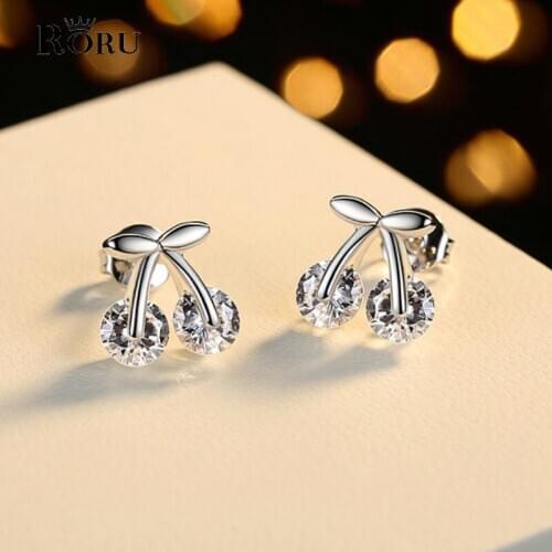 Fashion Jewelry Fruit Cherry Earrings Korean Design Cubic Zirconia Elegant Crystal Small Stud Earrings for Women