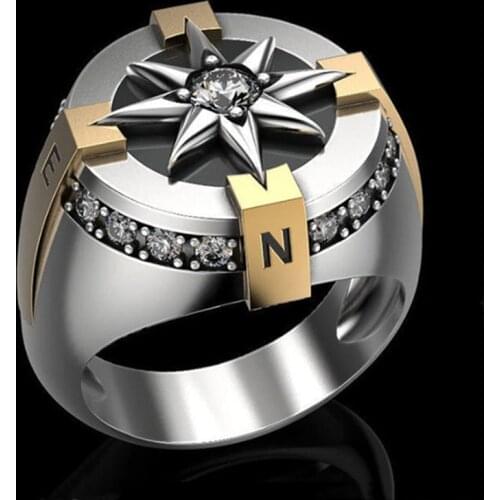 FDLK Nordic Mythology Viking Compass Ring Vintage Gold Plated Mens Amulet Jewelry Size 7-13 Gift for Boyfriend