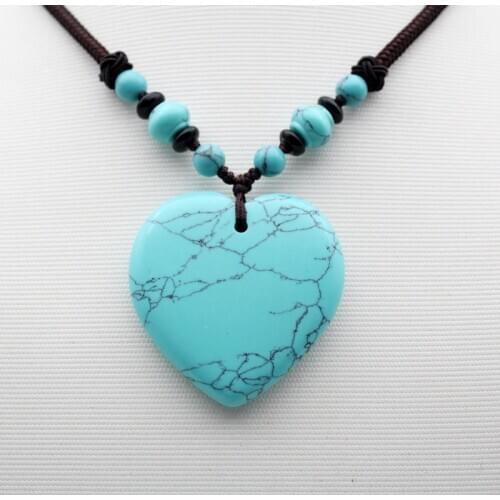 Natural stone Crystal Turquoises aventurine Heart-shaped Sweater chain Pendant for diy Jewelry making necklace Accessories