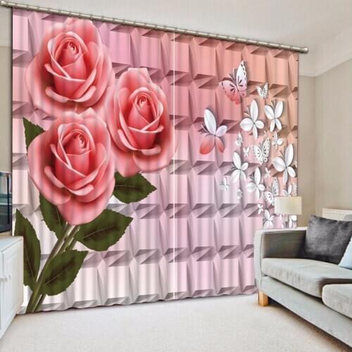 New Custom 3D Beautiful Printed Curtain Rose Flower Lattice Blackout Shade Window Curtains Window Curtain Living Room