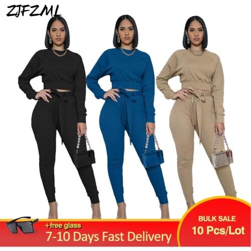 Bulk Items Wholesale Lots Womens Set Autumn Clothing 2021 Full Sleeve O-neck Crop Pullover and Fitness Trouser Casual Outfits