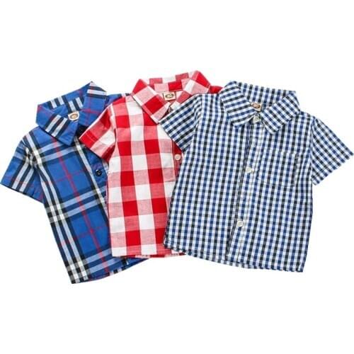 1-4 Years Children Boy Girls Plaid Shirt All-match Classic Plaid Lapel Shirts Tops with Pocket Boys Casual Shirt Kids Clothing