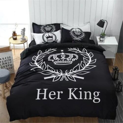 His queen her king romantic bedding set usa king queen single size black n white duvet cover set