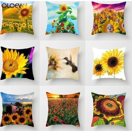 Sunflower Flower Peach Skin Cushion Interior Printing Gorgeous Flower Cushion Cover Home Bedroom Hotel Car Decoration Cushion