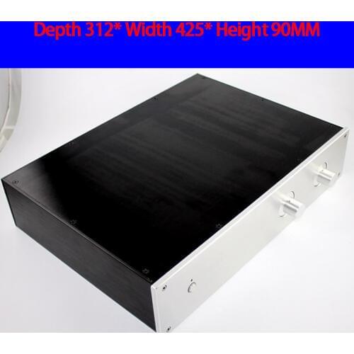 KYYSLB 312*425*90MM CJ016 All Aluminum Amplifier Chassis Box House DIY Enclosure with Feet Knob Amplifier Case Shell