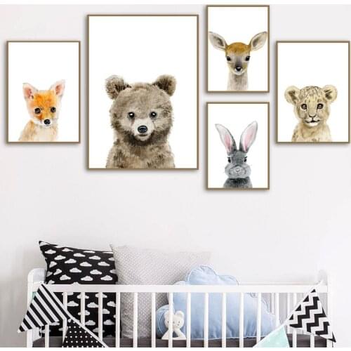 Woodland Bear Rabbit Fox Deer Safari Lion Nursery Wall Art Canvas Painting Posters And Prints Wall Pictures Baby Kids Room Decor