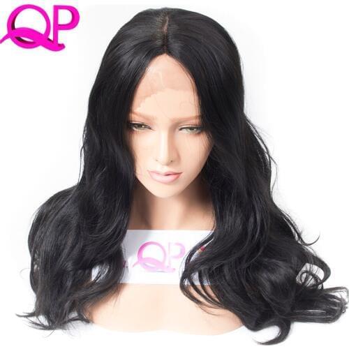 Qp hair Long Body Wave Lace Front Wigs Synthetic For Women Heat Resistant midle Part Natural Afro American Wigs 1B Color