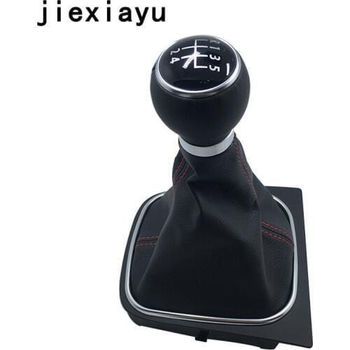 1PCS Black Leather 5 speed Gear Shift Knob Gaiter Boot MT Red Stitch For Golf MK6 2013 Jetta MK5 MK6 1KD 711 113 A XPR