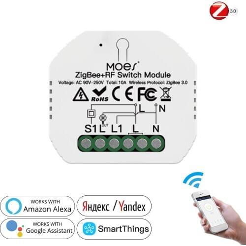 Tuya ZigBee 3.0 Smart Light Switch Relay Module 1 Gang Zigbee+RF Switch Module Remote Work With Alexa Google Home