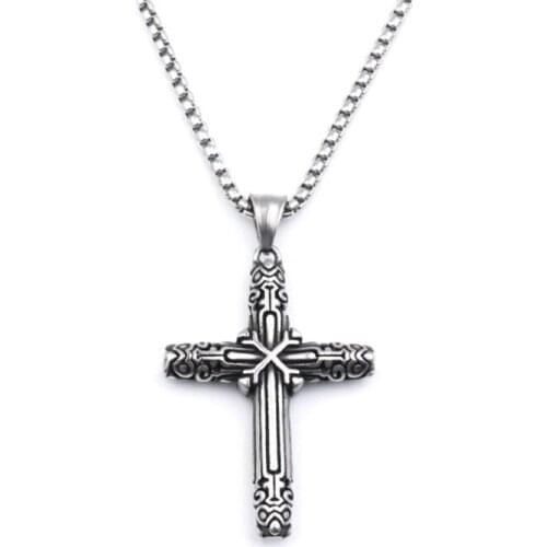 Vintage Gothic Cross Statement Necklace Men Geometric Pendant Necklace Women Hip Hop Long Chain Choker Gift Punk Jewelry 2021