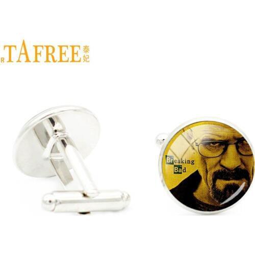 TAFREE brand design men cufflinks jewelry Hit US drama Breaking Bad high quality glass art cuff links vintage gift A462