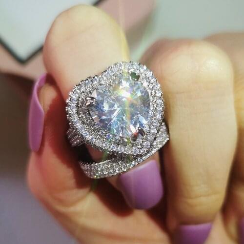 Original 925 Sterling Silver Heart Cut Zircon Wedding Ring Set For Women Bride Engagement Jewelry Band Eternity Nigeria R6010