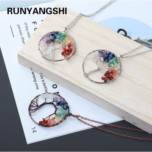 Natural crystal gravel tree of life seven chakras healing gem pendant jewelry for woman exquisite gift