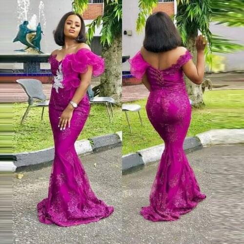 Suknie wieczorowe Rose Red Evening Dress Mermaid abendkleider Fuchsia Elegant Evening Dresses Long Applique robe de soiree