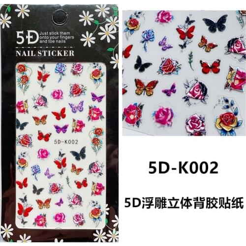 1Sheet 5D Embossed Nail Sticker Colorful Flower With Textured Water Slider Water Decal Nail Art Self Adhesive DIY Decal Sticker