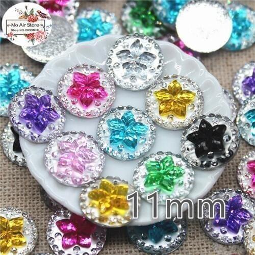 11mm 100pcs mix color acrylic flower Flat back Cabochon Art Supply Decoration Charm Craft