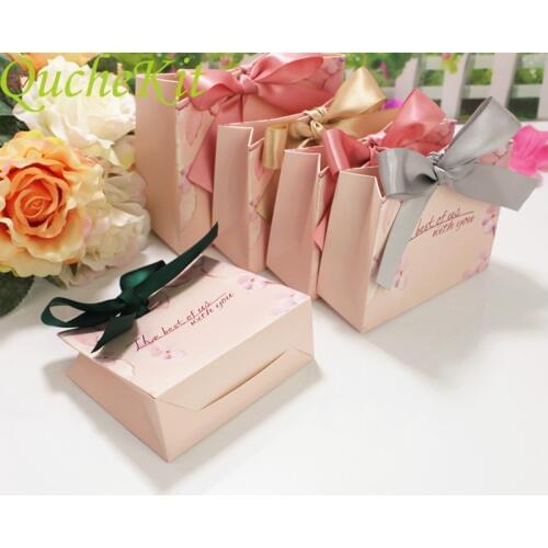 12pcs Flower Printing Pink Paper Candy Bags Wedding Birthday Christmas Gift Packaging Bag Small Portable Jewelry Gift Bag