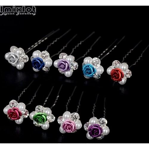 20pcs/set Women Bridal Wedding Crystal Pearls Rose Flower Hairpin Clip Barrettes Sticks Hair Braider Styling Tools Accessories