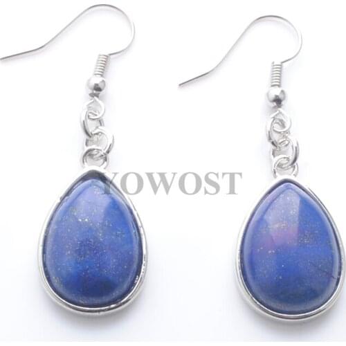 5Pairs Women Drop Earrings Natural Lapis Lazuli Gem Stone Teardrop Bead Reiki Healing Earrings Bohemian Jewelry QR3171