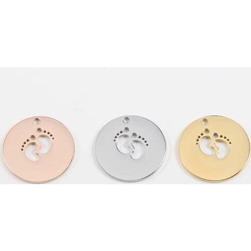 5pcs/Lot Mirror Polished Stainless Steel Hollow Baby Feet Charm Pendant for DIY Jewelry Findings Gift 22mm