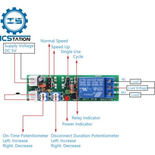 5V 12V 24V Infinite Loop / Single/ Double Adjustable Delay Multi-function Time Relay Module 0-15 Minutes Delay Circuit