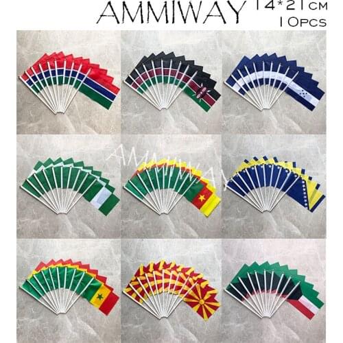 AMMIWAY 14x21cm 10pcs Gambia Kenya Honduras Nigeria Cameroon Bosnia and Herzegovina Senegal Macedonia Kuwait Small Hand Flag